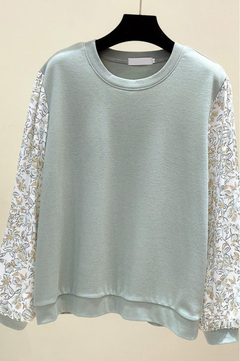 Plus Size Floral Sleeve Long Sleeve Top