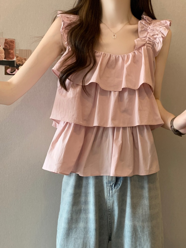 Plus Size Frills Sleeveless Babydoll Top