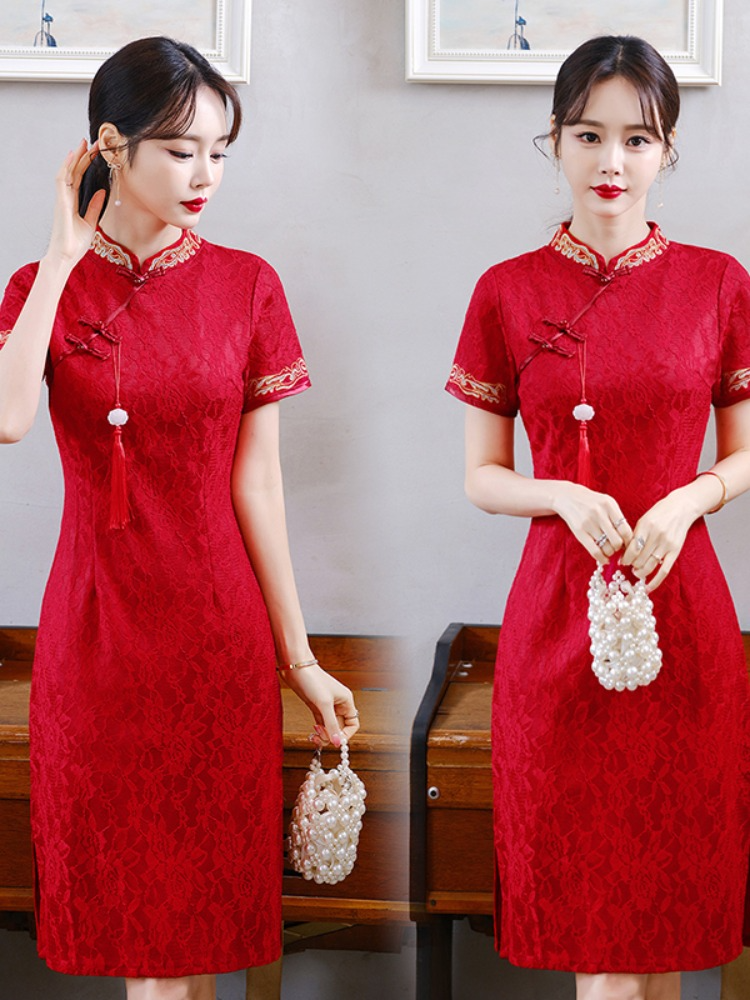 Plus Size Gold Embroidered Cheongsam Qipao Dress