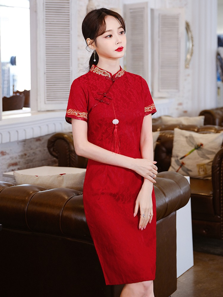 Plus Size Gold Embroidered Cheongsam Qipao Dress
