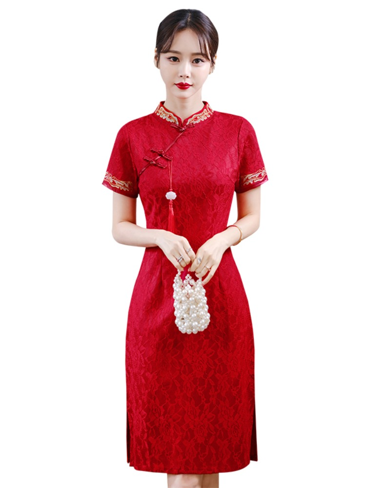 Plus Size Gold Embroidered Cheongsam Qipao Dress