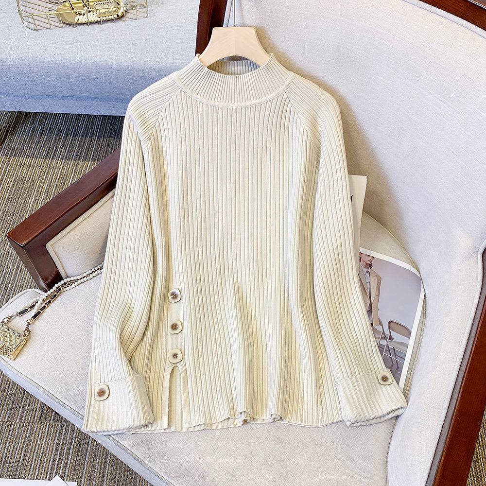 Plus Size High Neck Korean Knit Sweater Long Sleeve Top