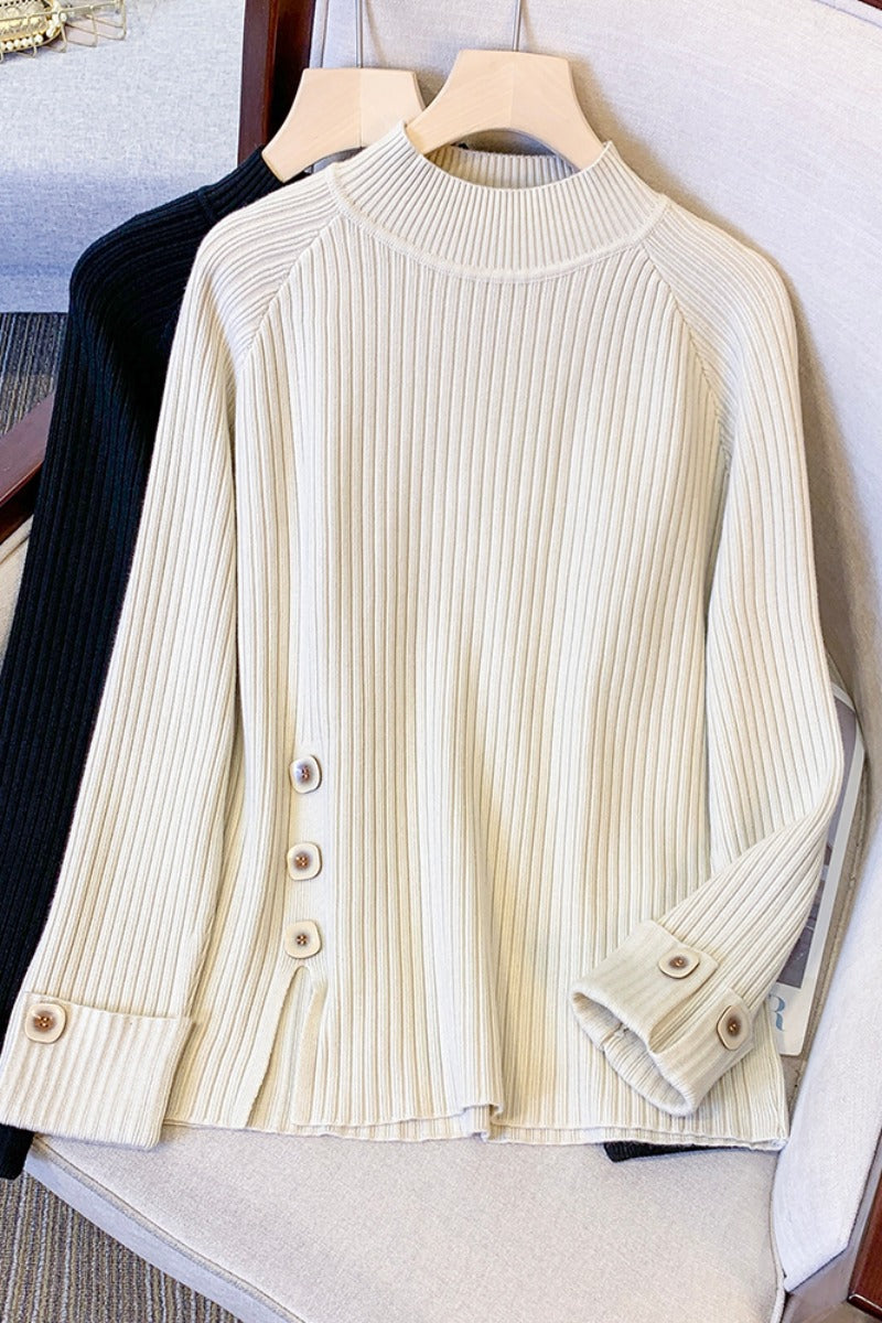 Plus Size High Neck Korean Knit Sweater Long Sleeve Top