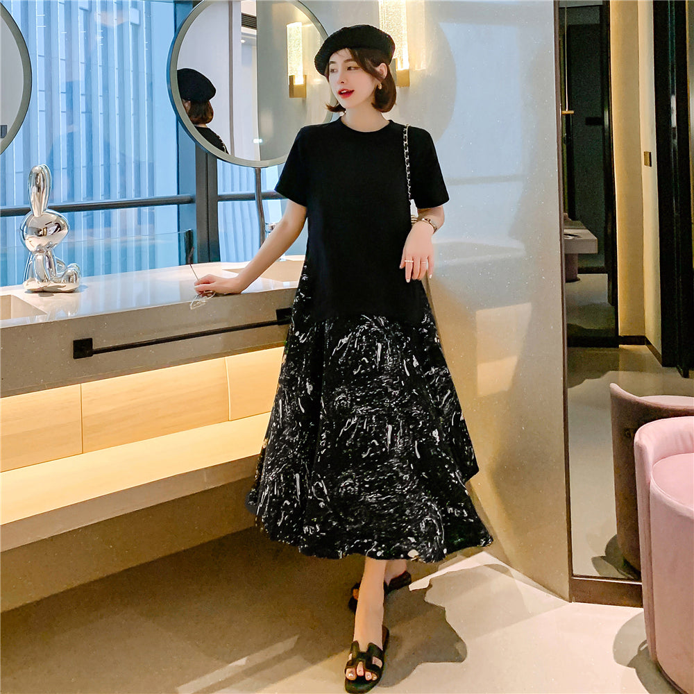 Plus Size Korean Art Layer Midi Dress