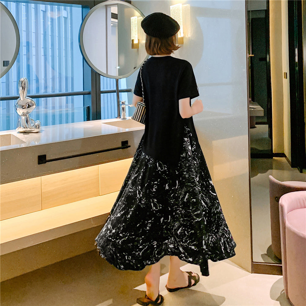 Plus Size Korean Art Layer Midi Dress