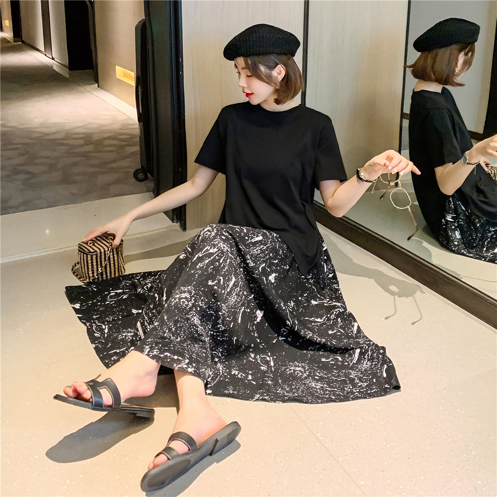 Plus Size Korean Art Layer Midi Dress
