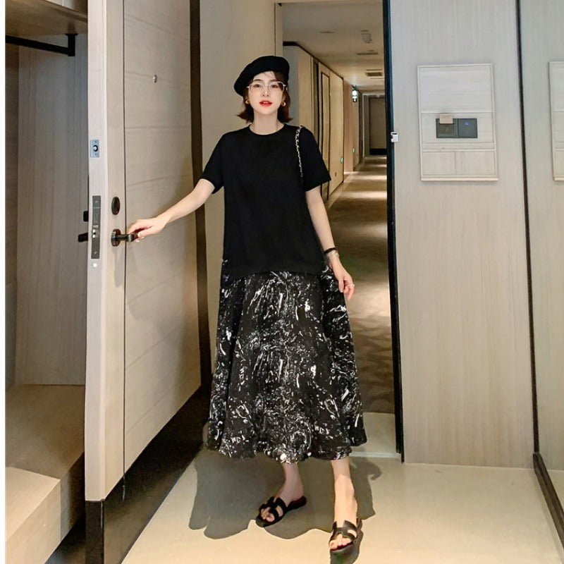 Plus Size Korean Art Layer Midi Dress