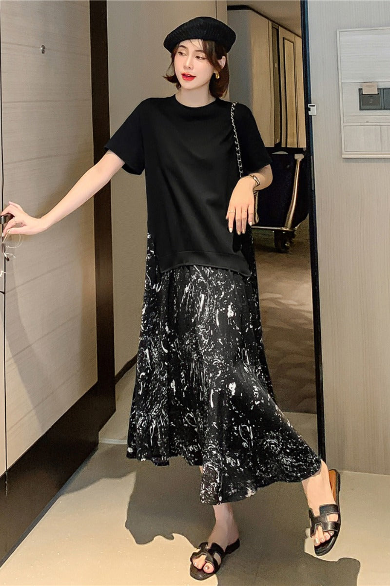 Plus Size Korean Art Layer Midi Dress