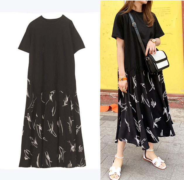 Plus Size Korean Art Layer T Shirt Midi Dress