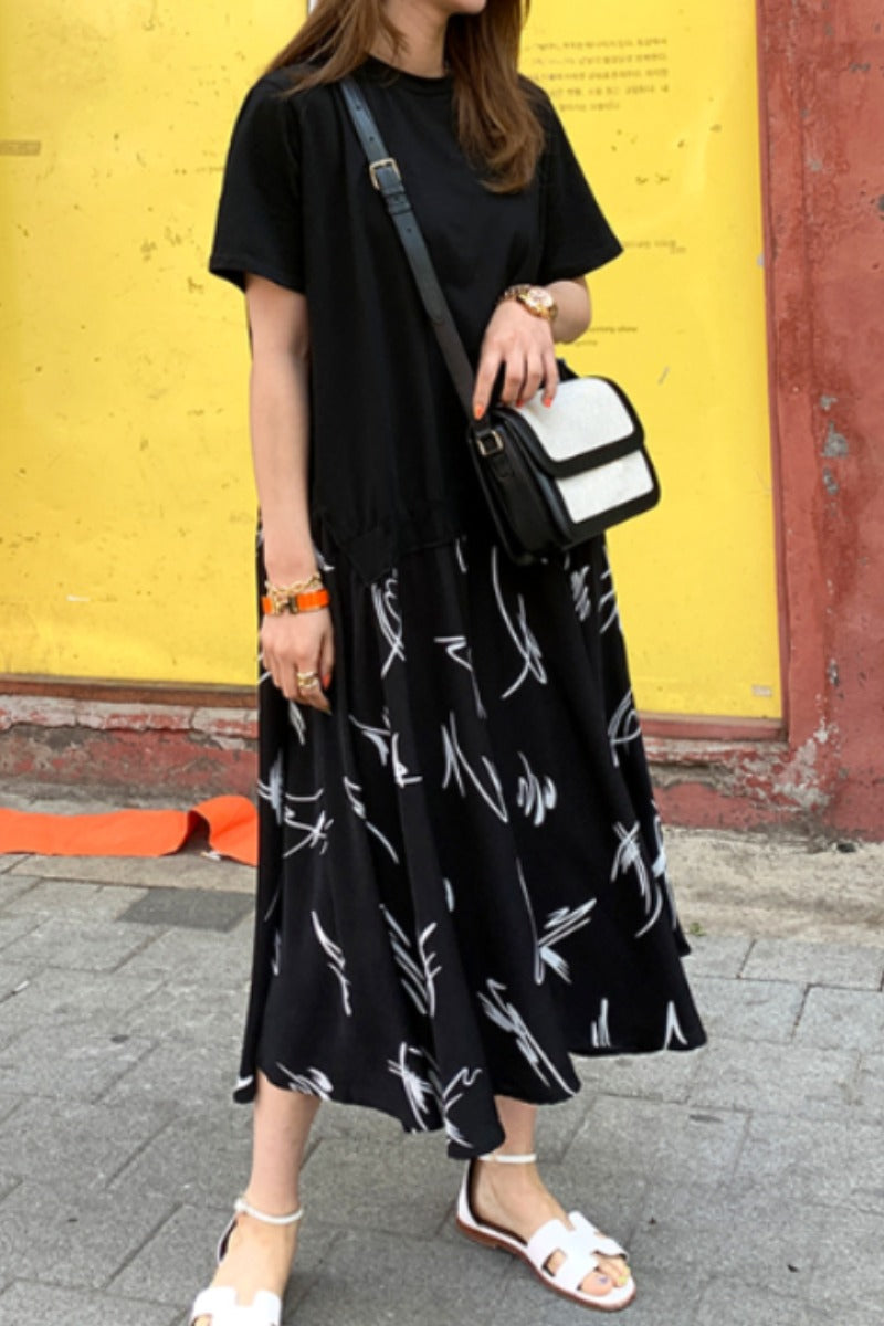 Plus Size Korean Art Layer T Shirt Midi Dress