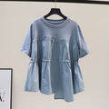Plus Size Korean Babydoll Loose Peplum Short Sleeve Blouse