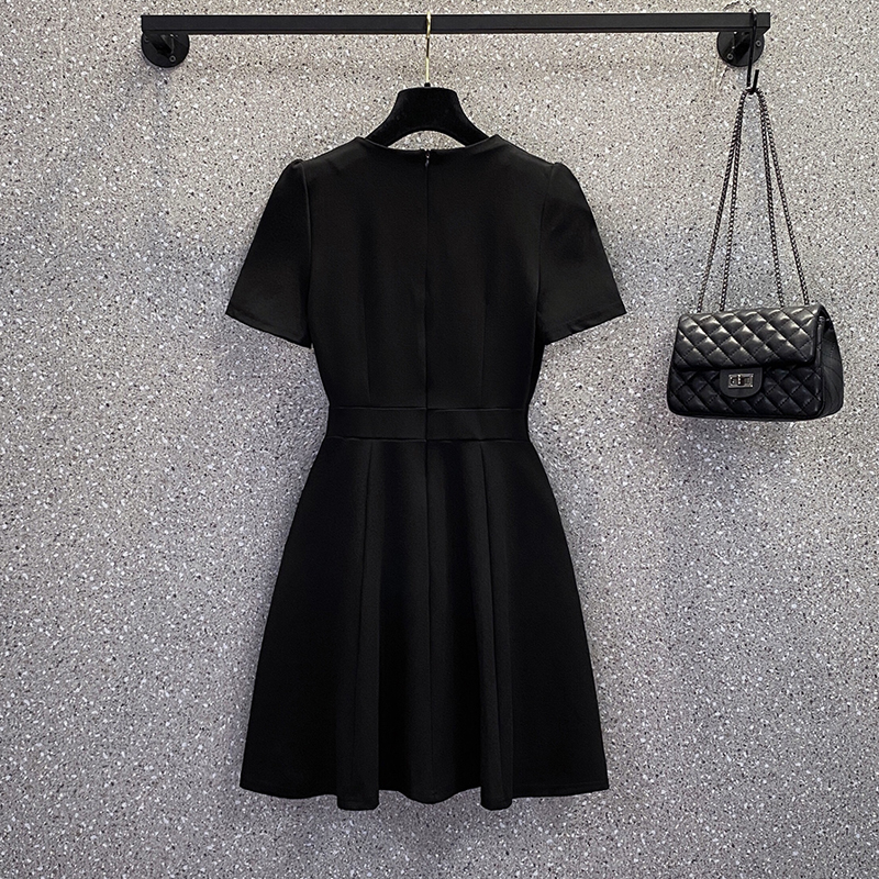 Plus Size Korean Black V Neck Short Sleeve Dres