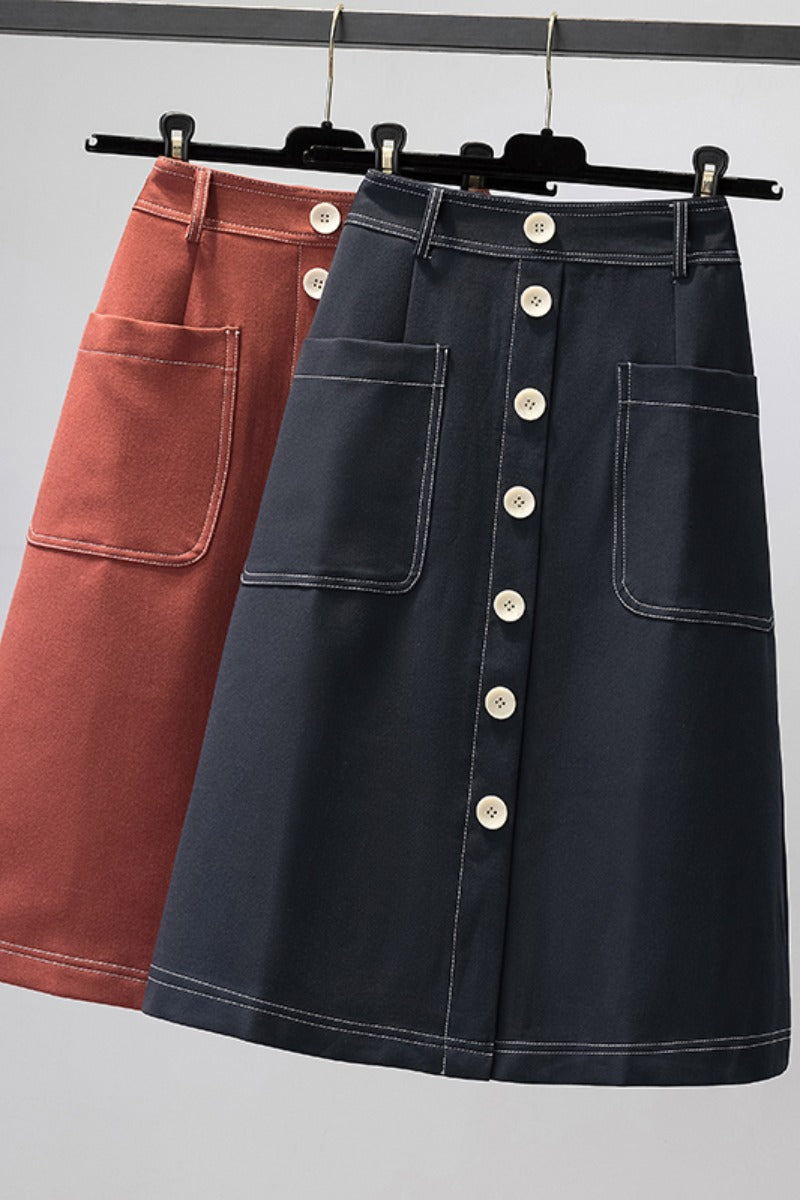 Plus Size Korean Buttons Skirt