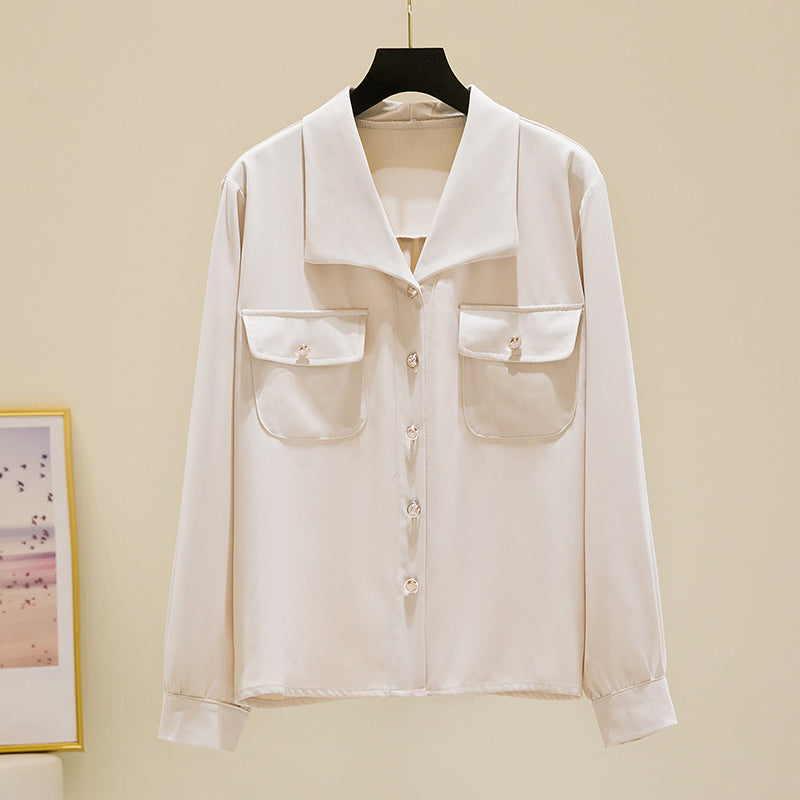 Plus Size Korean Chiffon Buttons Long Sleeve Shirt Blouse