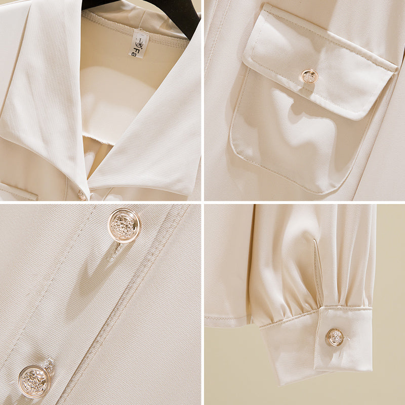 Plus Size Korean Chiffon Buttons Long Sleeve Shirt Blouse