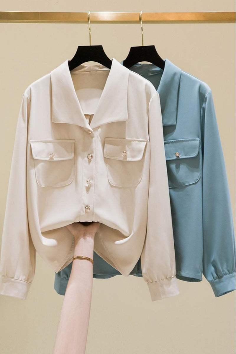 Plus Size Korean Chiffon Buttons Long Sleeve Shirt Blouse