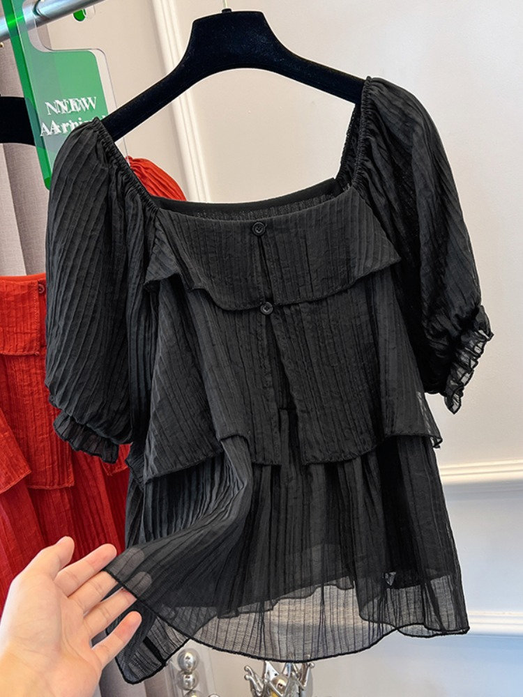 Plus Size Korean Crepe A Line Short Sleeve Top