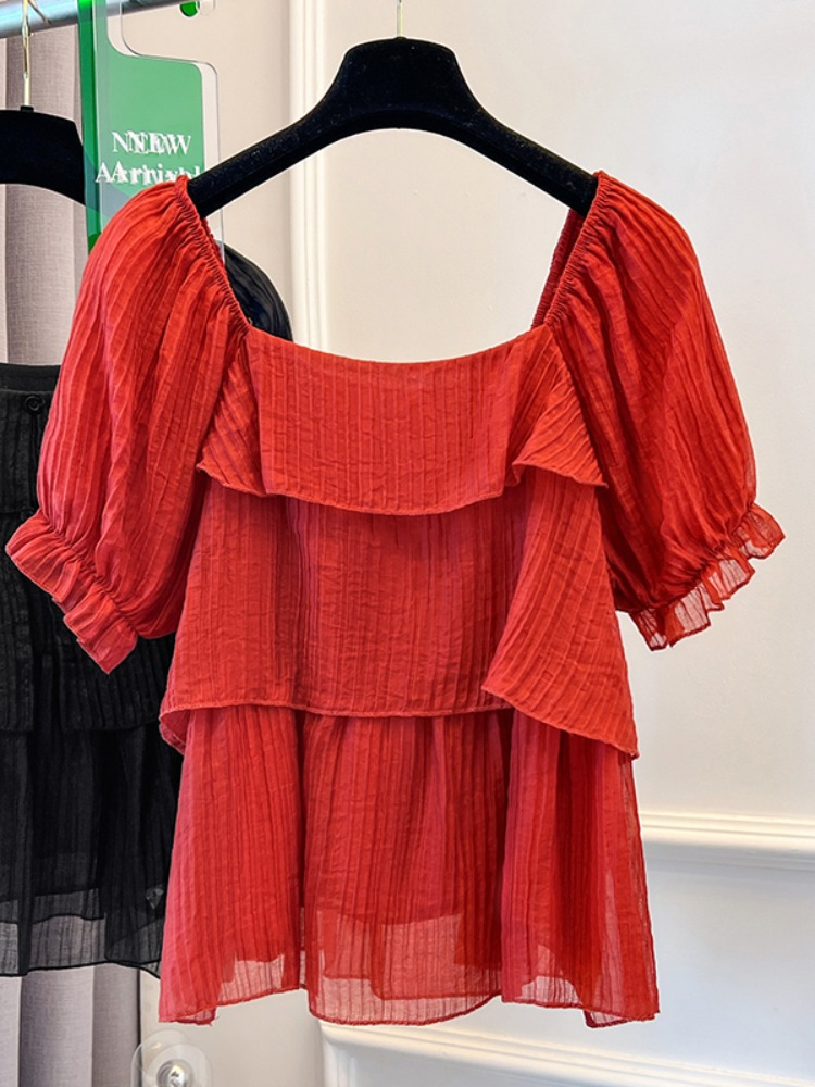 Plus Size Korean Crepe A Line Short Sleeve Top