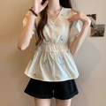 Plus Size Korean Embroidery Peplum Blouse