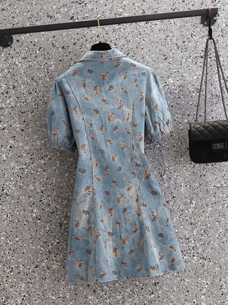 Plus Size Korean Floral Denim Dress