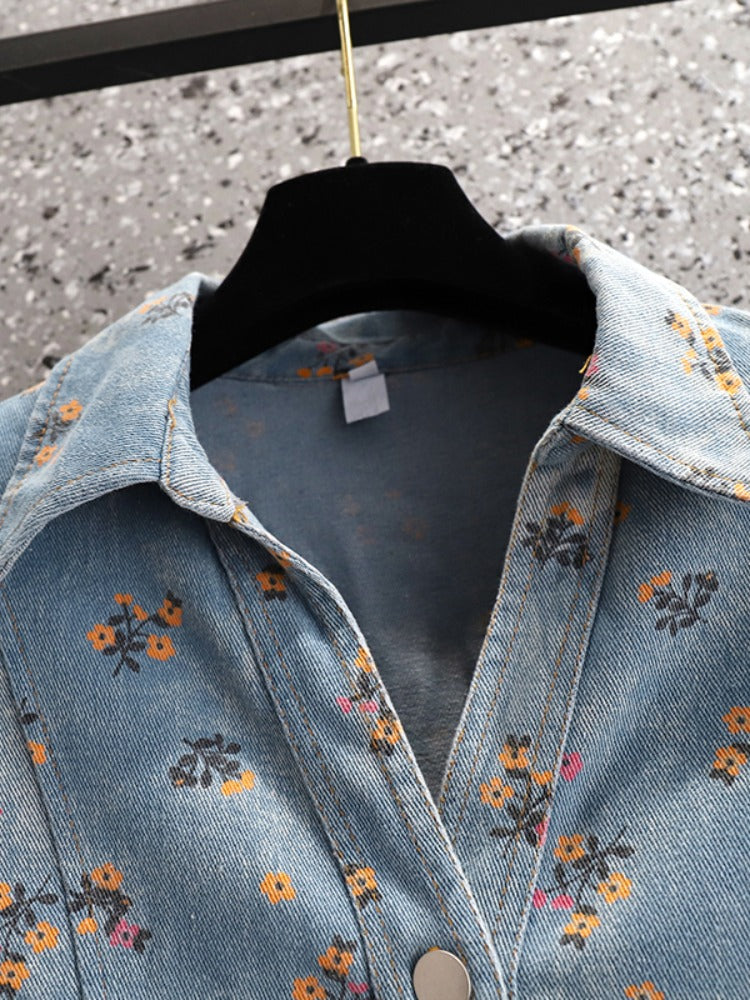 Plus Size Korean Floral Denim Dress