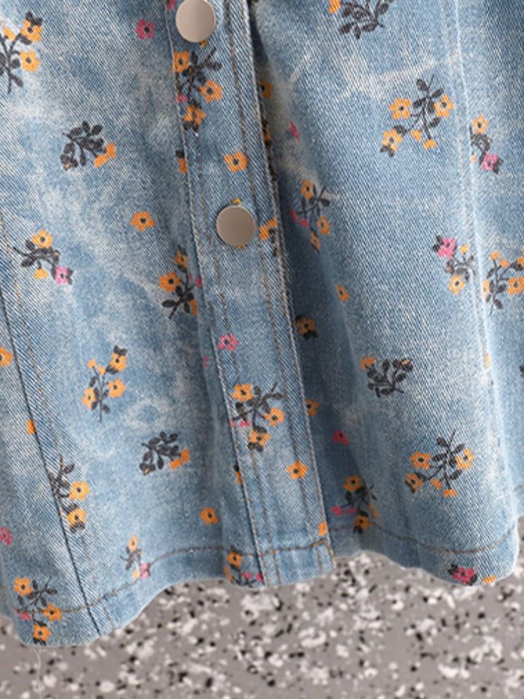 Plus Size Korean Floral Denim Dress