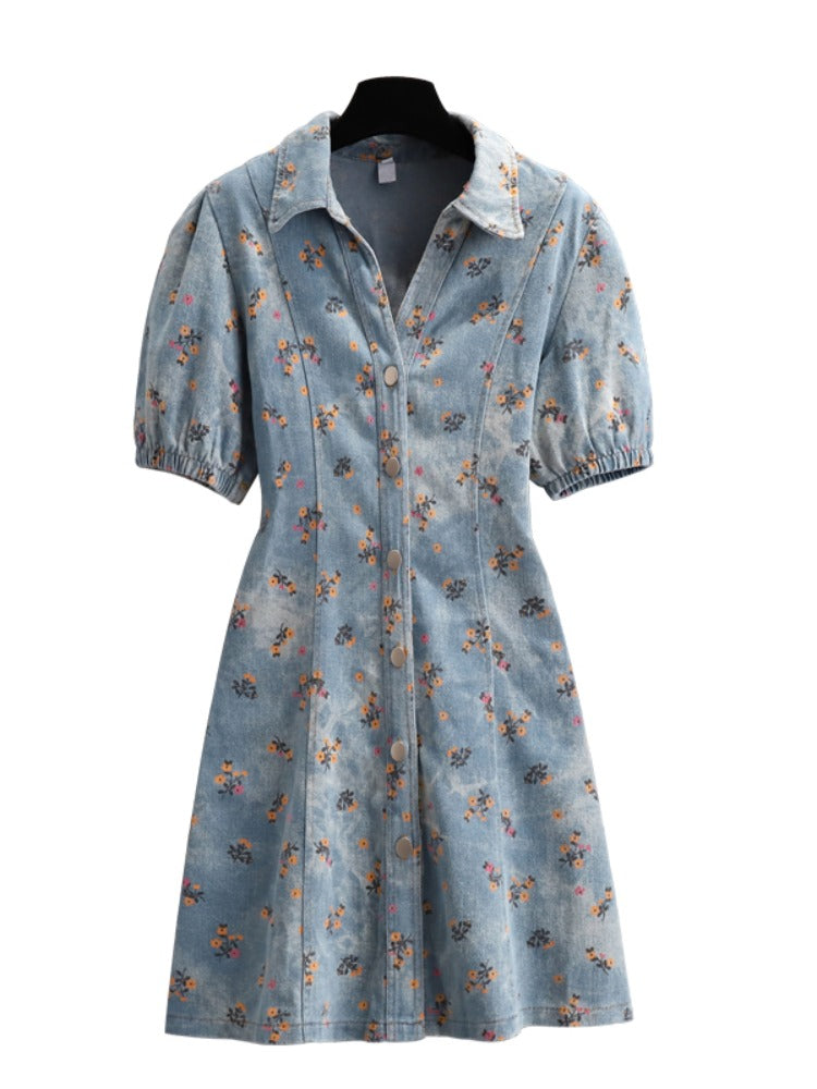 Plus Size Korean Floral Denim Dress