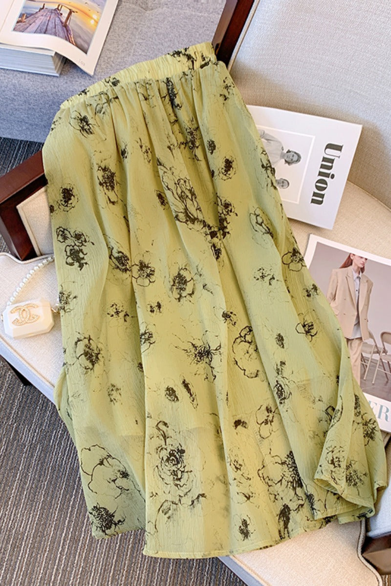 Plus Size Korean Floral Midi Skirt