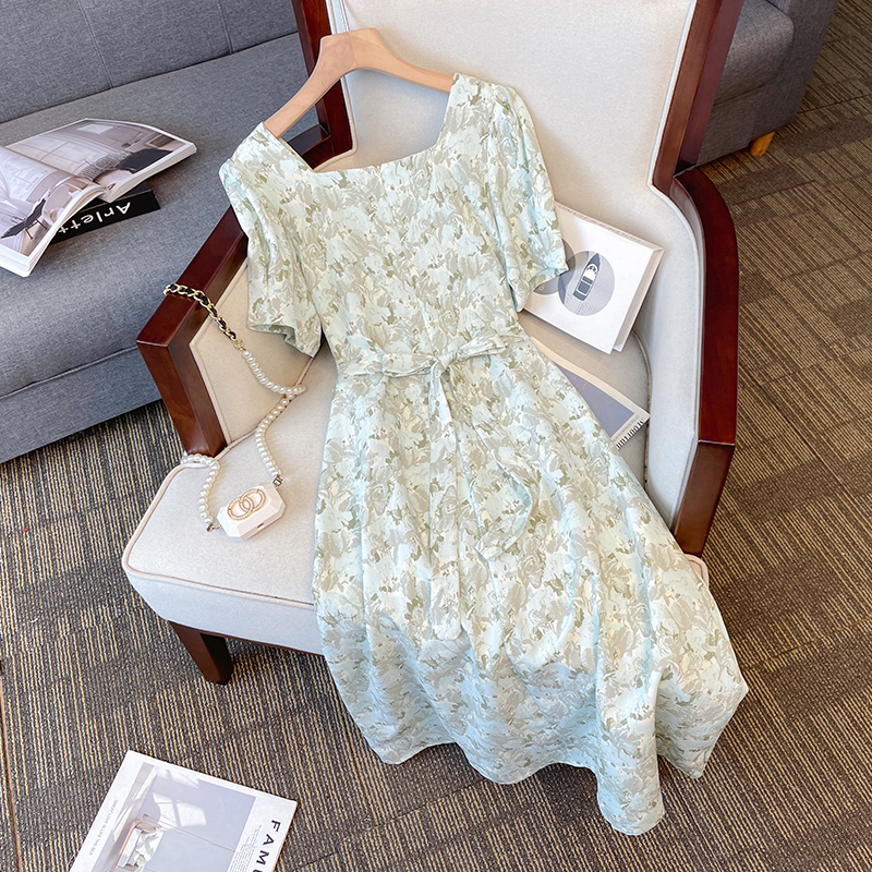 Plus Size Korean Floral Square Neck Dress