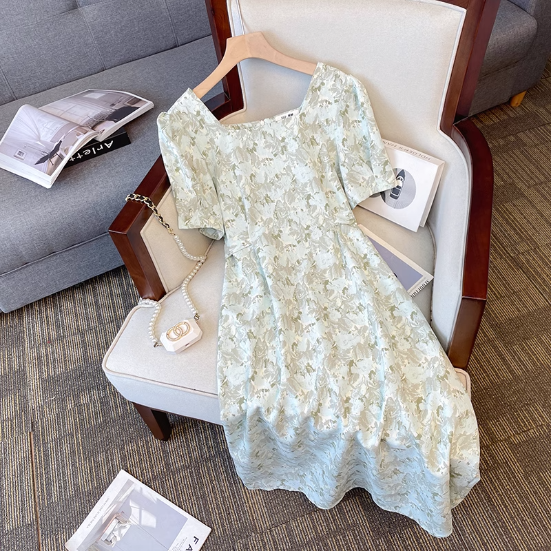 Plus Size Korean Floral Square Neck Dress