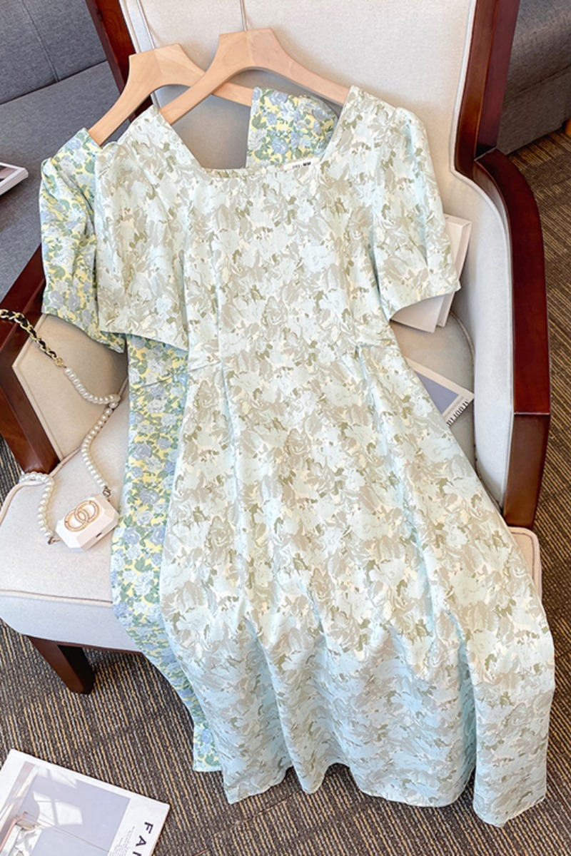 Plus Size Korean Floral Square Neck Dress