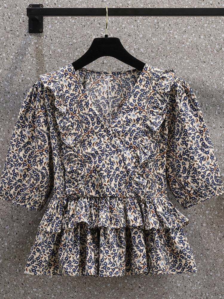 Plus Size Korean Frills Wrap Blouse