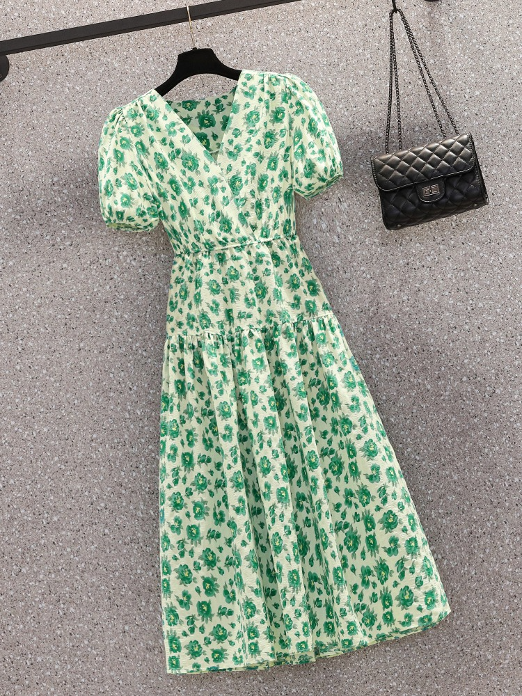 Plus Size Korean Green Wrap V Neck Midi Dress