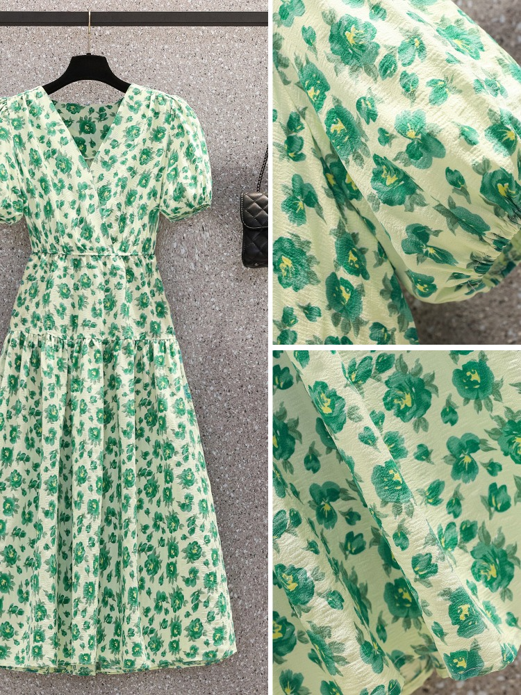 Plus Size Korean Green Wrap V Neck Midi Dress