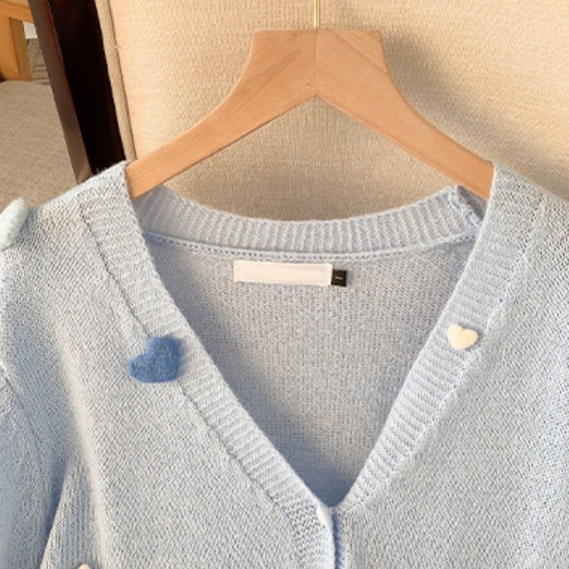 Plus Size Korean Hearts Pastel Blue Cardigan