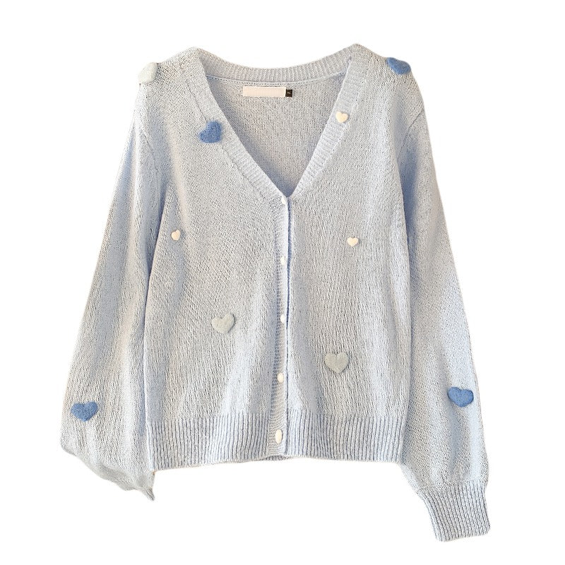 Plus Size Korean Hearts Pastel Blue Cardigan