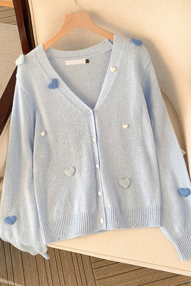 Plus Size Korean Hearts Pastel Blue Cardigan