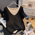 Plus Size Korean Knit V Neck Layer Blouse