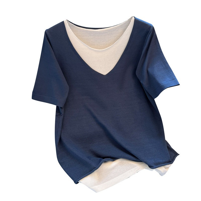 Plus Size Korean Knit V Neck Layer Blouse
