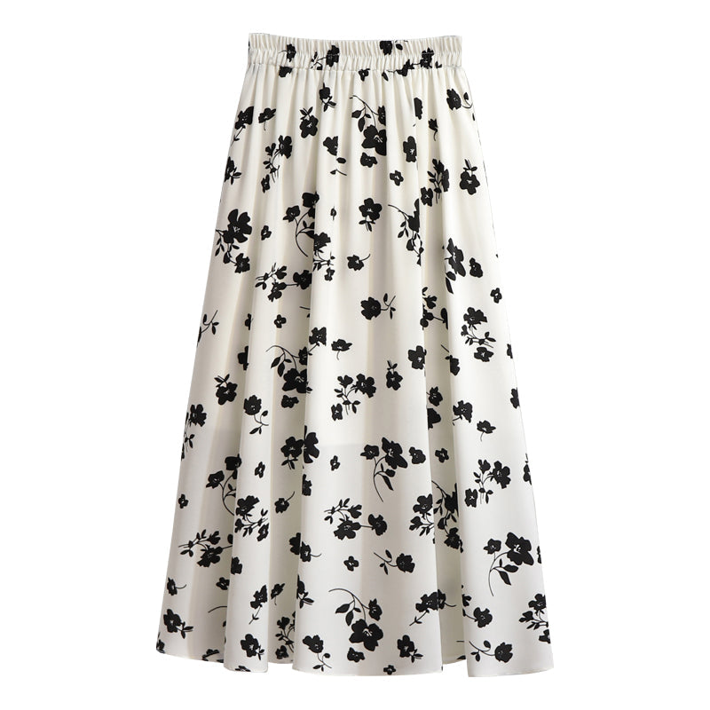 Plus Size Korean Monochrome Floral Midi Skirt
