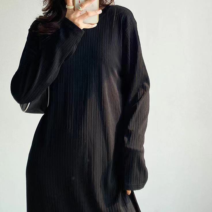 Plus Size Korean Pleat Midi T Shirt Dress