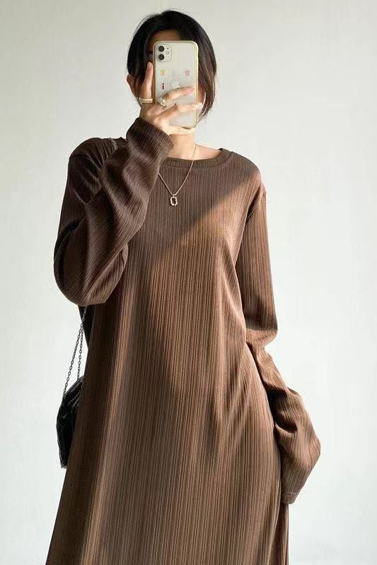 Plus Size Korean Pleat Midi T Shirt Dress