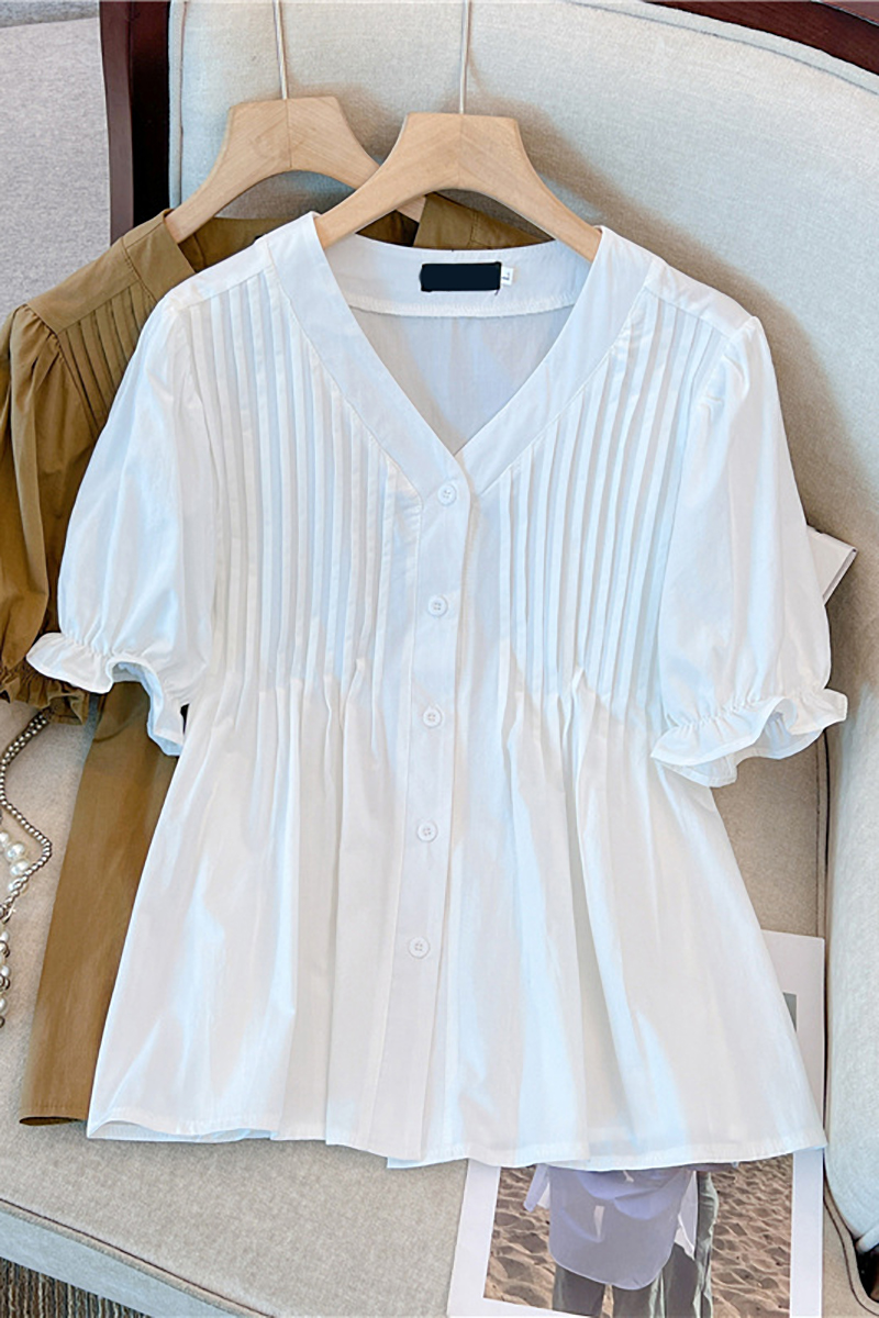 Plus Size Korean Pleat Peplum Blouse