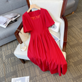 Plus Size Korean Pleat Square Neck Midi Dress