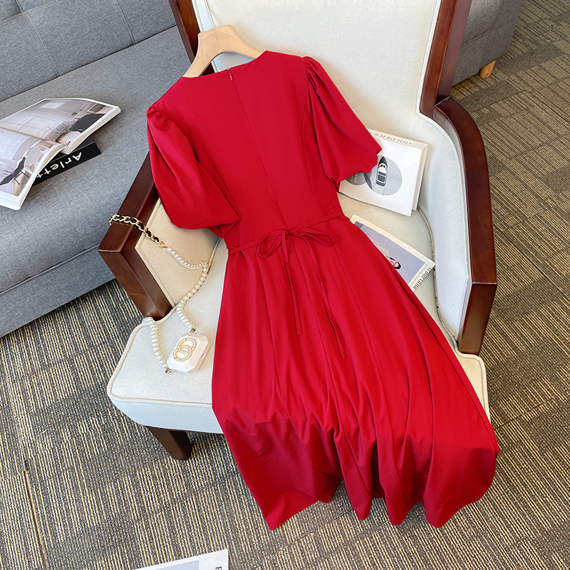 Plus Size Korean Pleat Square Neck Midi Dress
