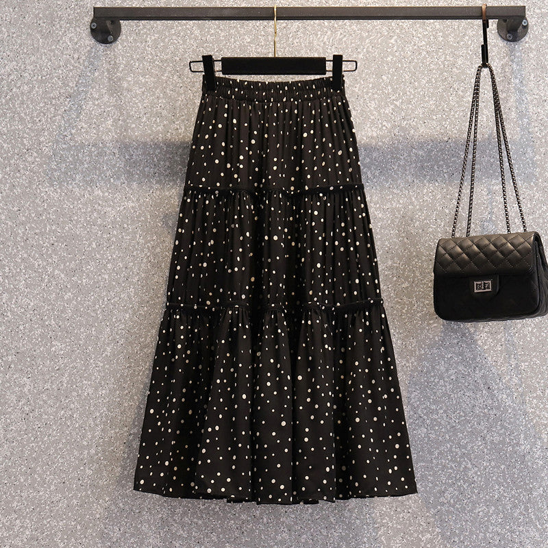 Plus Size Korean Polka Dots Tier Midi Skirt