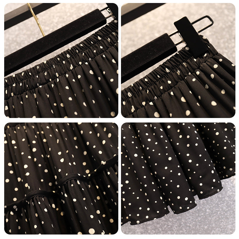 Plus Size Korean Polka Dots Tier Midi Skirt