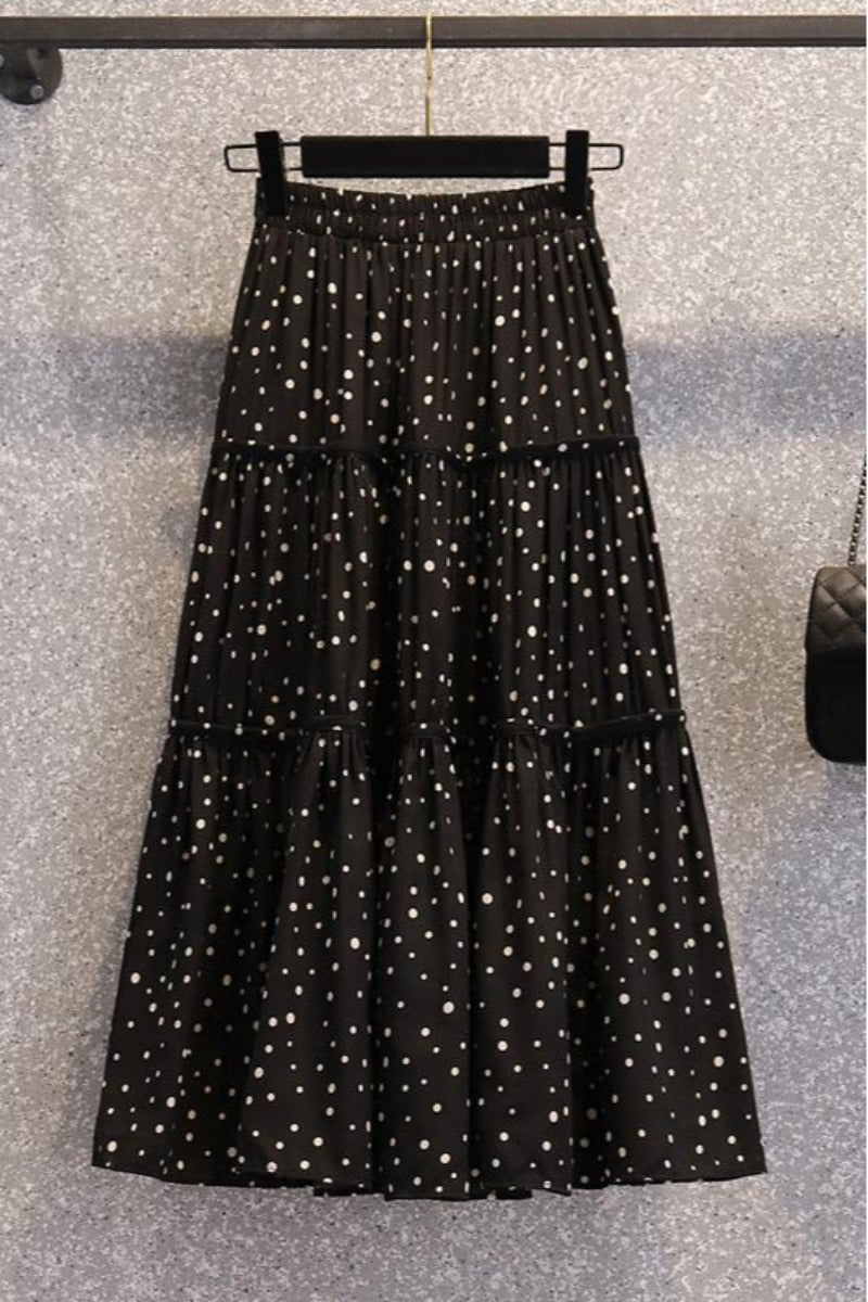 Plus Size Korean Polka Dots Tier Midi Skirt
