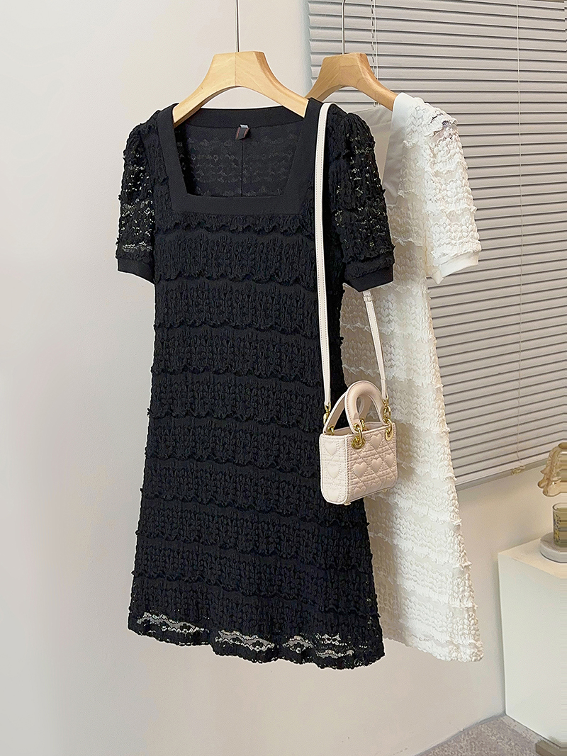 Plus Size Korean Square Neck Short Sleeve Shift Dress