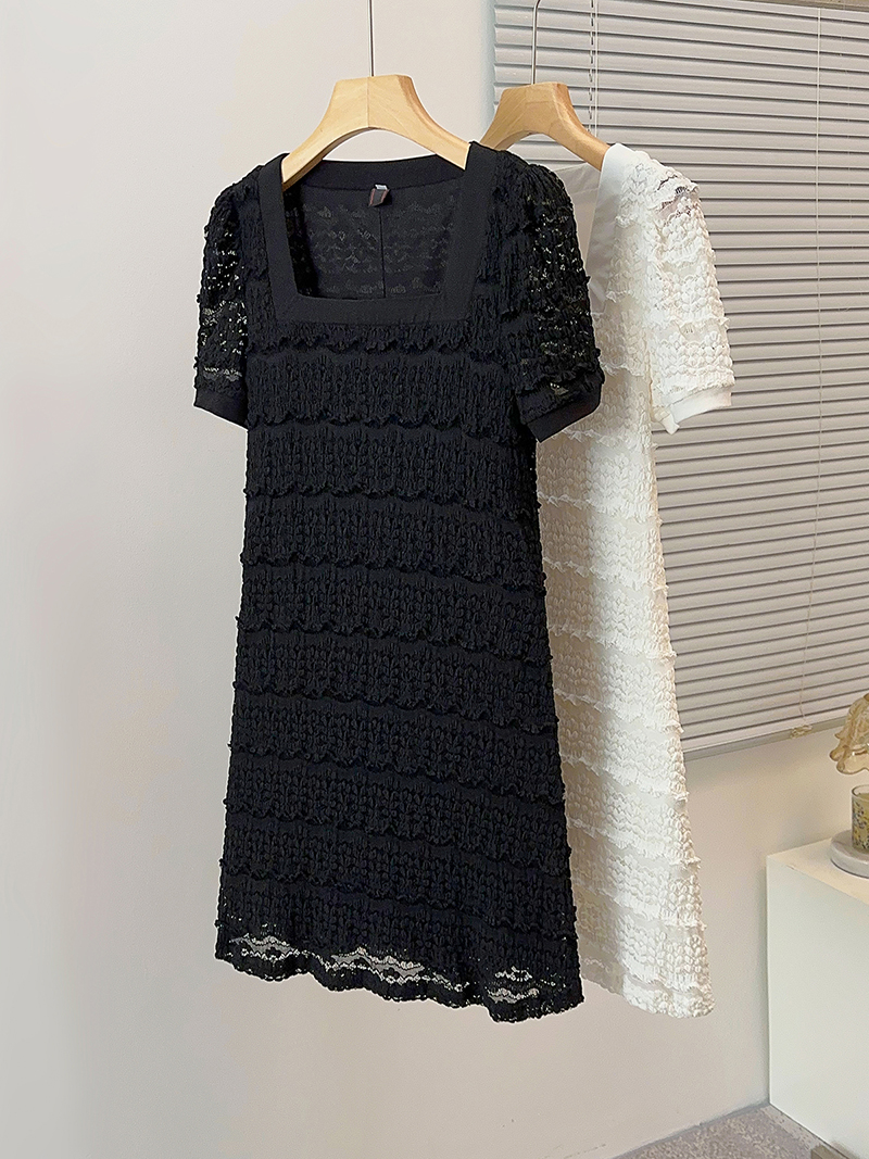 Plus Size Korean Square Neck Short Sleeve Shift Dress